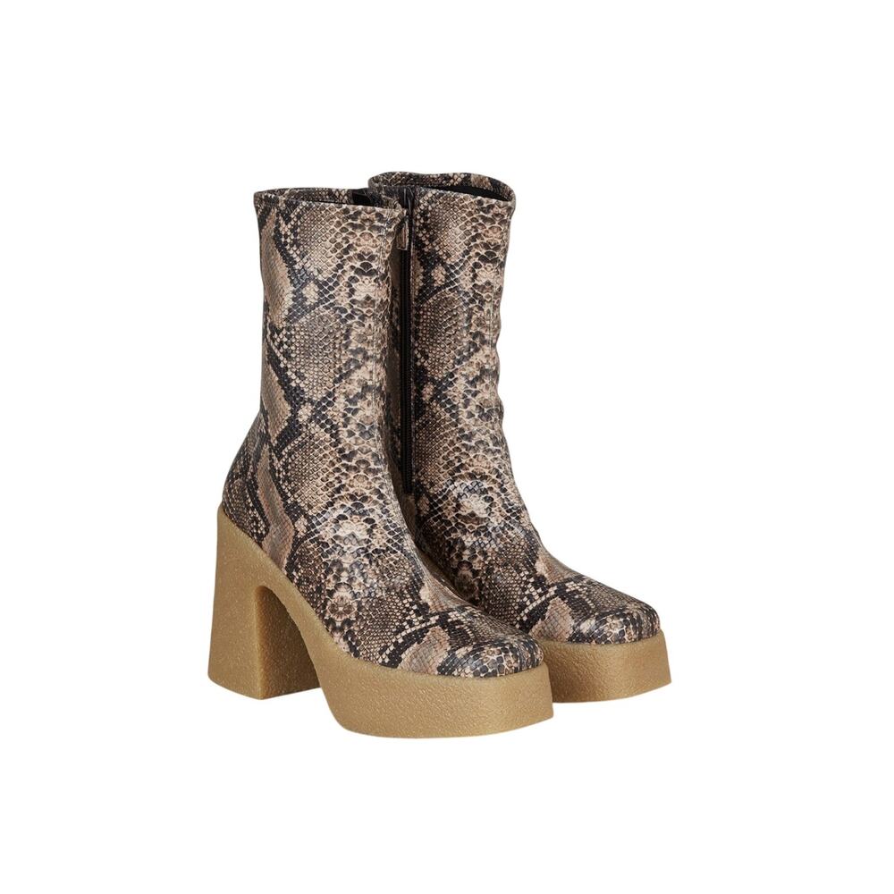 Stella McCartney Skyla Snakeskin Platform Ankle Boot Brown EU 37.5 US 7.5 NWOB